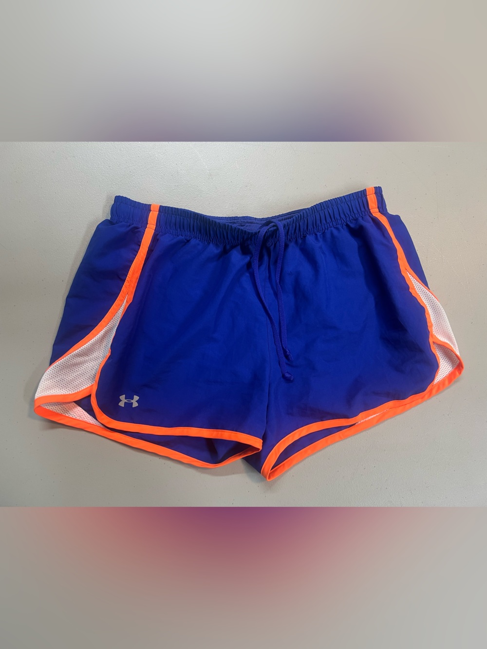 Under Armour HeatGear Athletic Running Shorts Women’s Medium Blue Orange Lined